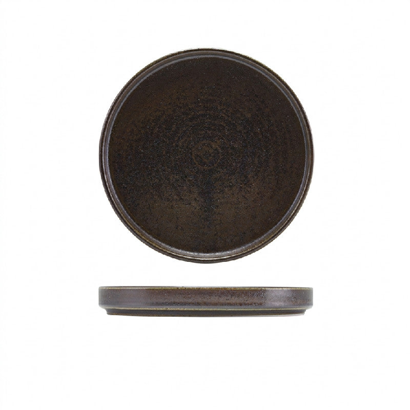 Cinder sort præsentationstallerken, 21 cm, i porcelæn med reaktiv glasur fra Genware