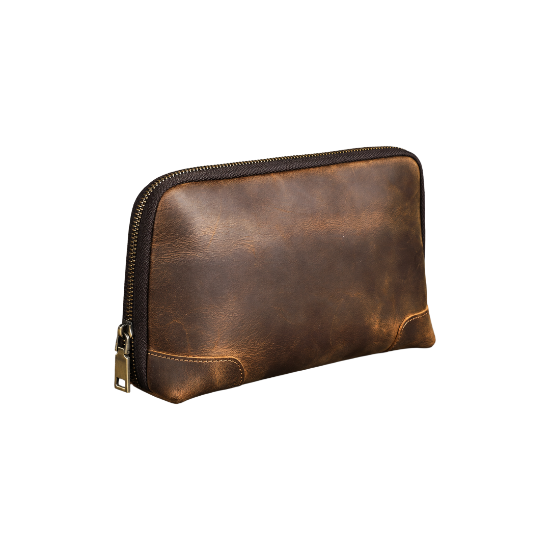 Deskneat Premium læder tech-bag i vintage brunt Crazy Horse-læder
