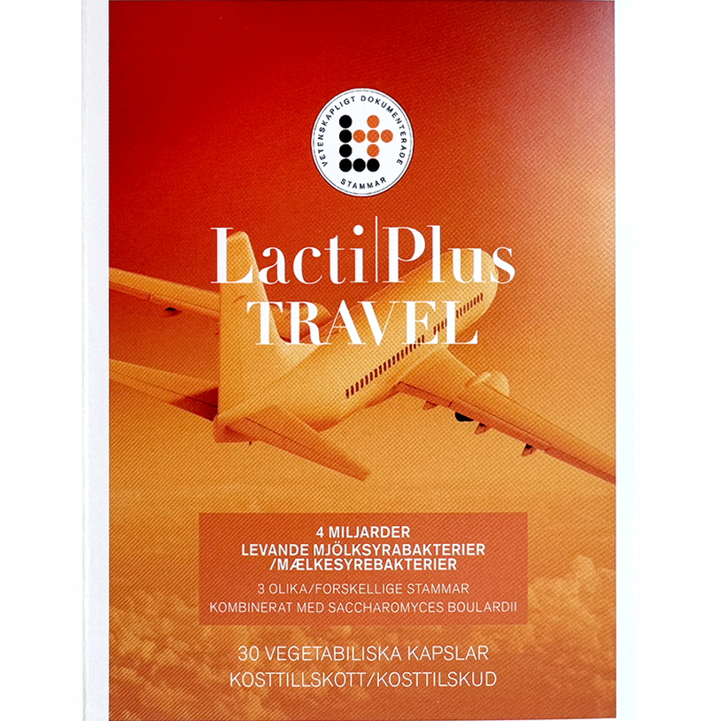 LactiPlus Travel mælkesyrebakterier i rejsestørrelse, pakke med 30 kapsler