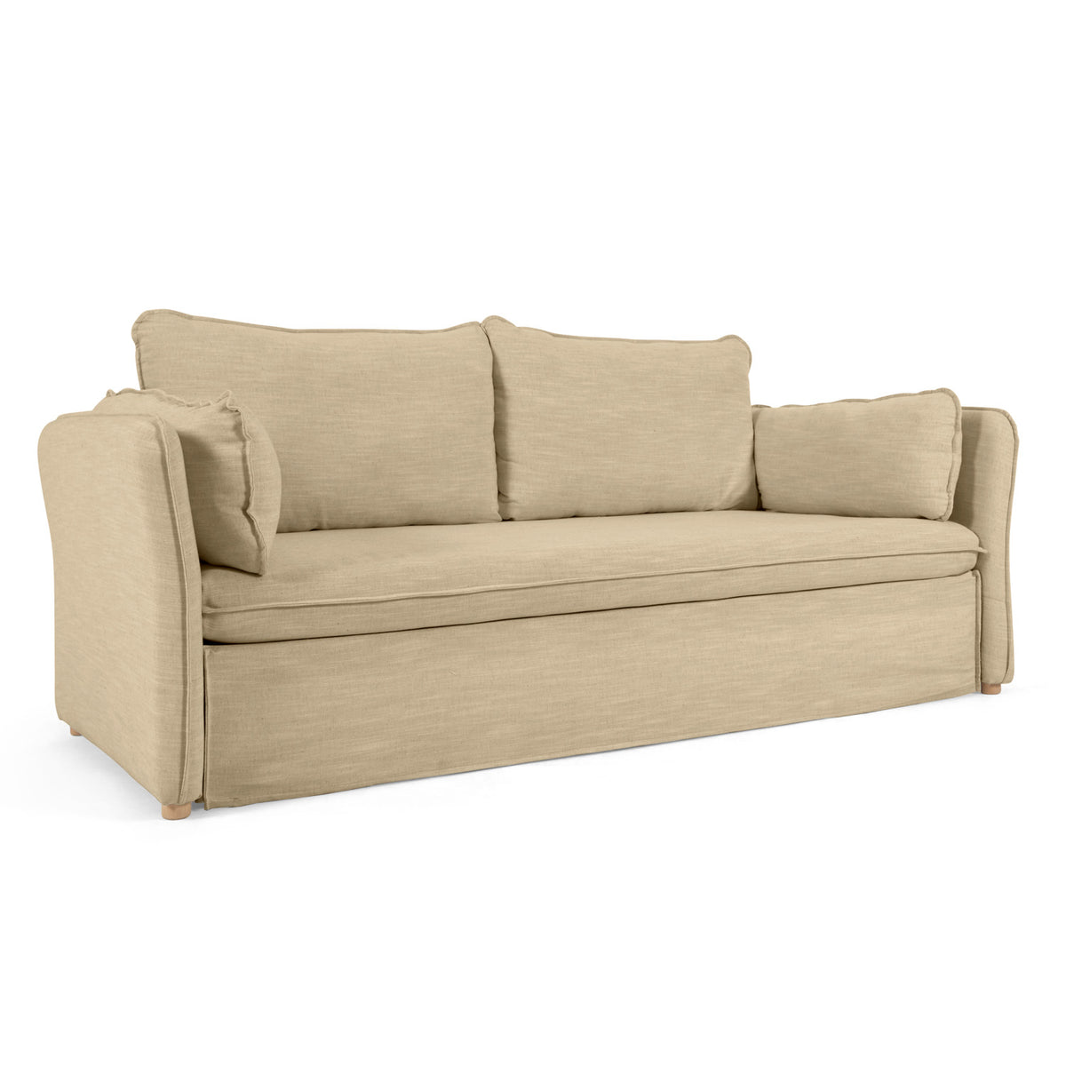 Kave Home Tanit sovesofa i beige stof med natur bøg