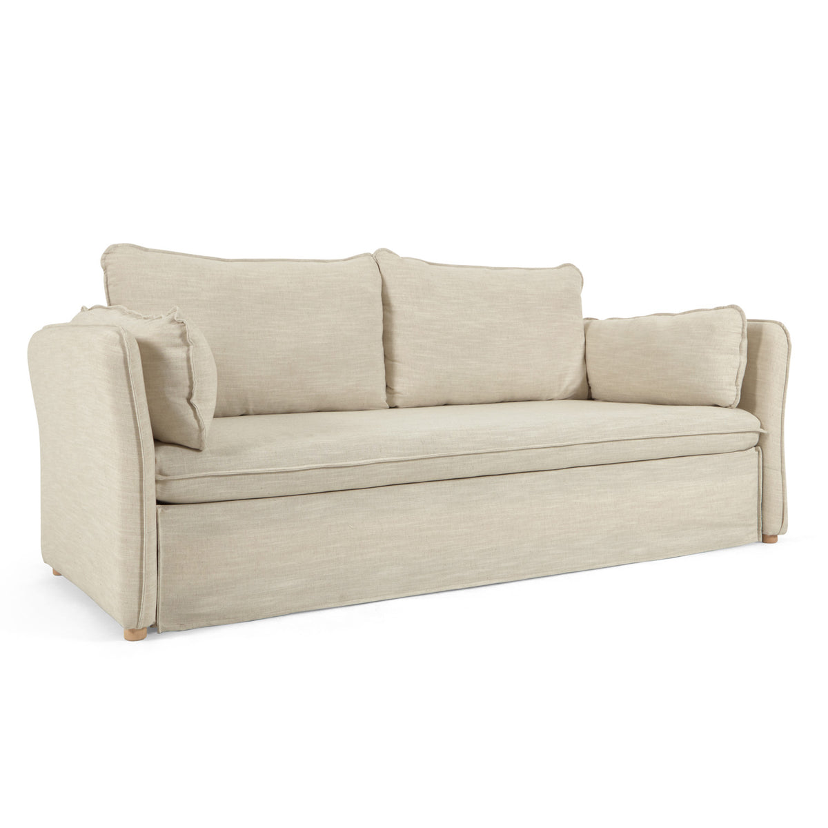 Kave Home Tanit sovesofa i beige stof og natur bøgetræ