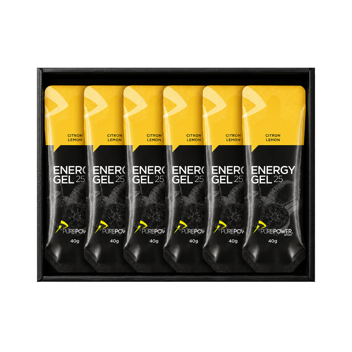 Æske med 12 PurePower Energy Gel 25 i smagen citron, 40 g pr. gel
