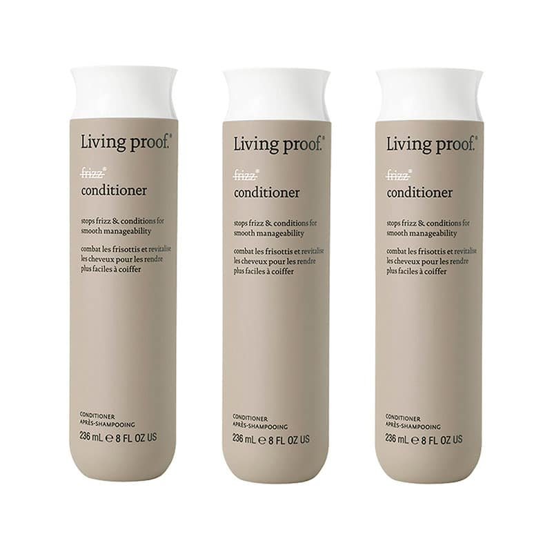 Tre flasker Living Proof No Frizz Conditioner à 236 ml i en samlet pakke