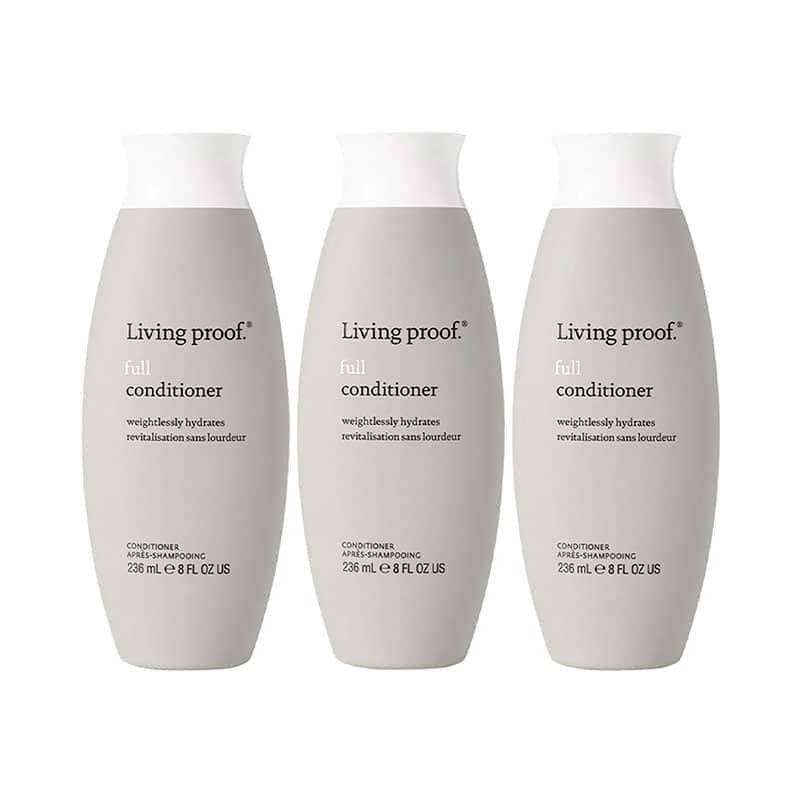 Tre flasker Living Proof Full Conditioner à 236 ml til fint og fladt hår