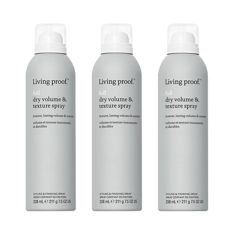 Pakke med tre flasker Living Proof Full Dry Volume & Texture Spray à 238 ml