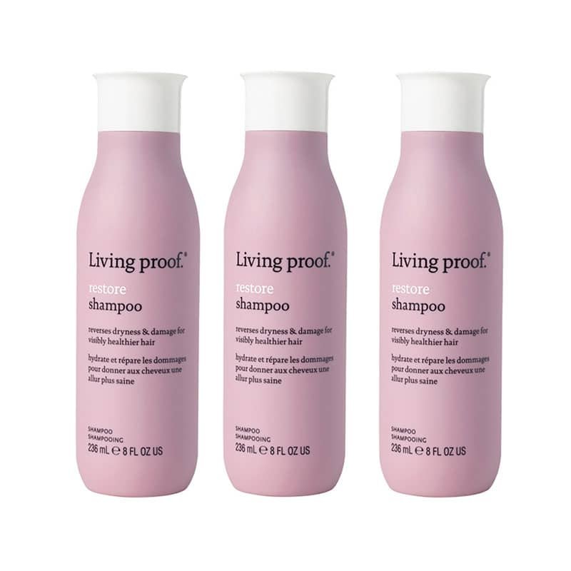 Tre flasker Living Proof Restore Shampoo à 236 ml, sulfatfri shampoo