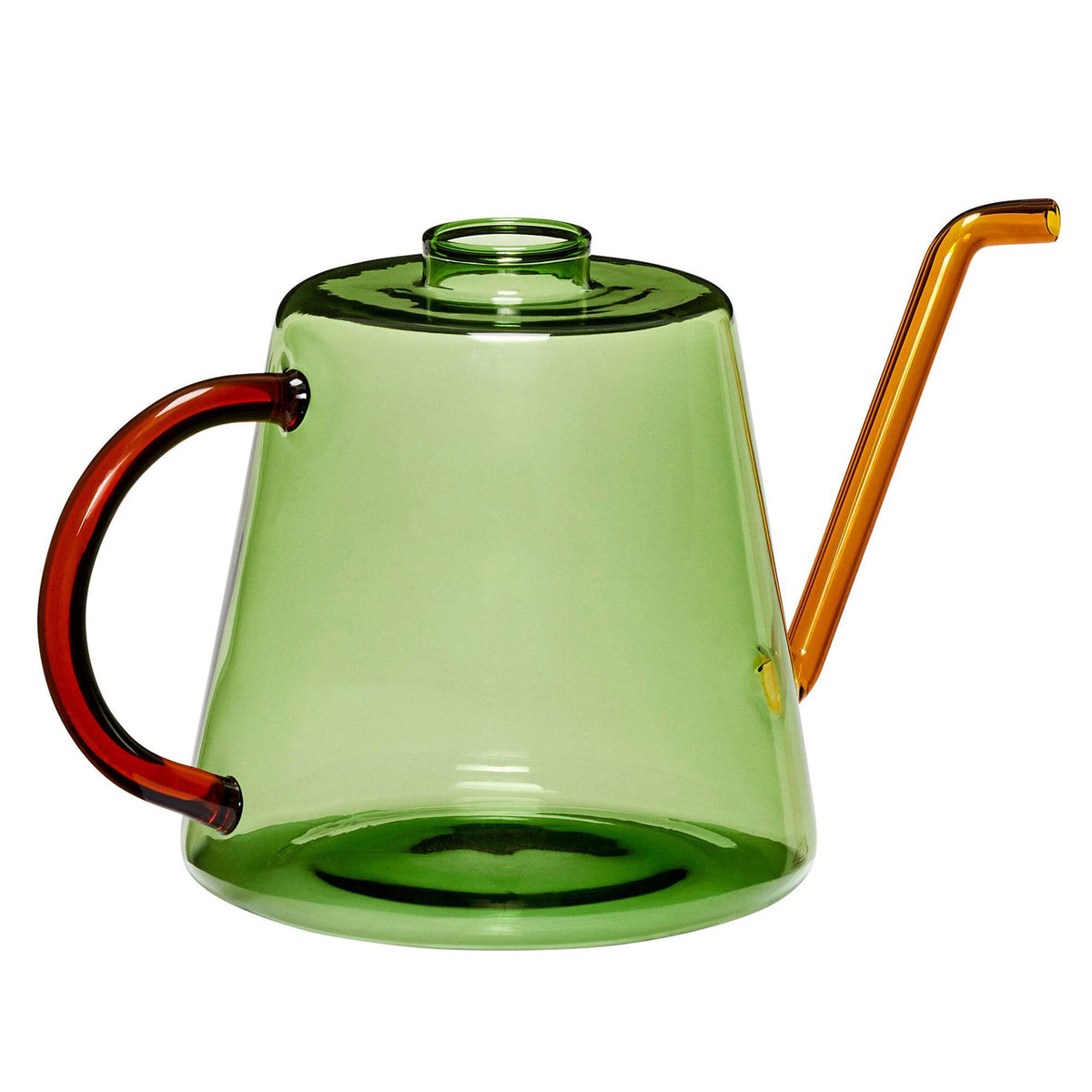 Hübsch Flora vandkande i mundblæst farvet glas, grøn og rav