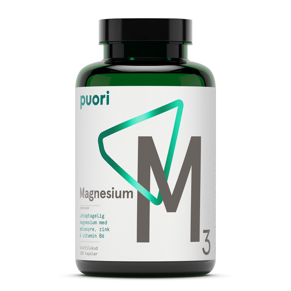 Stor pakning med Puori M3 magnesium, 180 kapsler