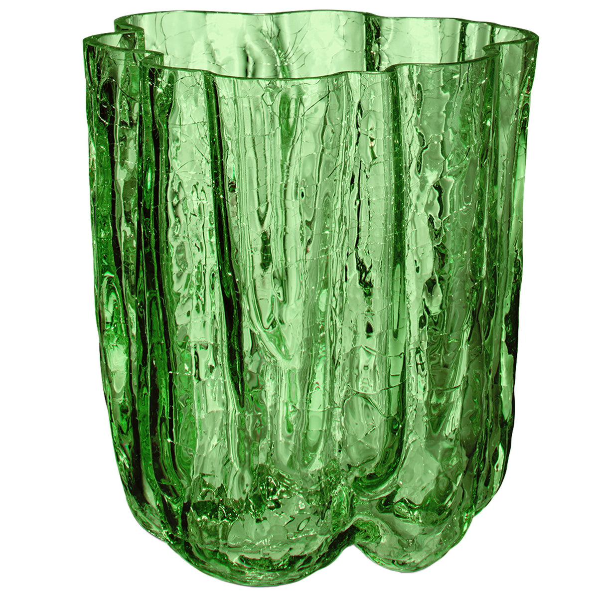 Mørkegrøn Kosta Boda Crackle vase på 121 mm i glas med sprukne mønstre