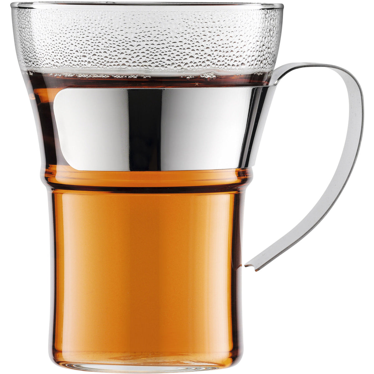To Bodum Assam kaffeglas i borosilicatglas med krom hank