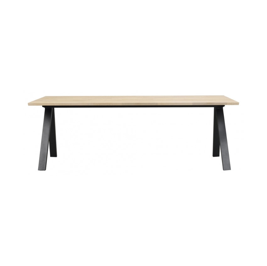 Rowico Home Carradale spisebord i hvidpigmenteret eg med V-formede ben i sort metal