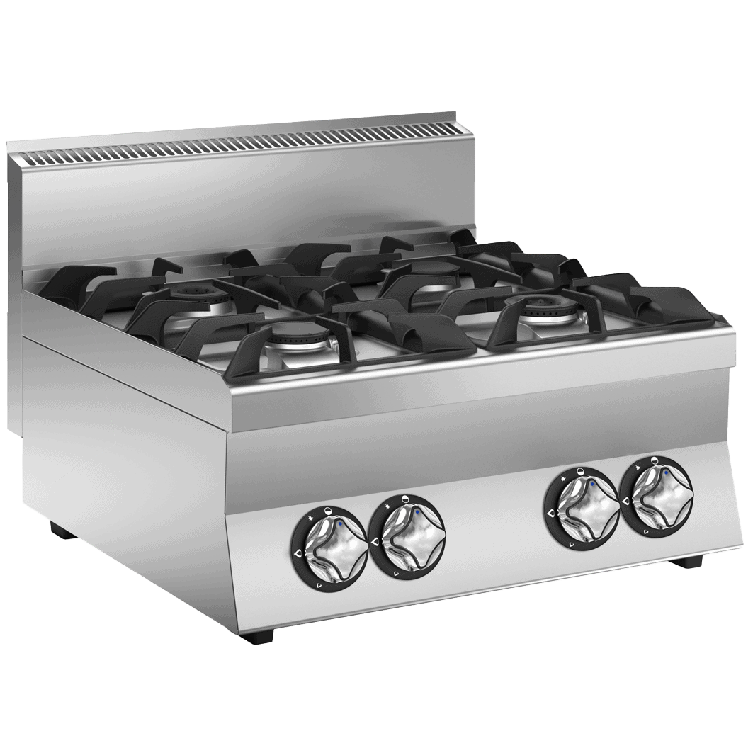 Wery C67G stort gaskogebord med fire åbne gasblus i 60-serien
