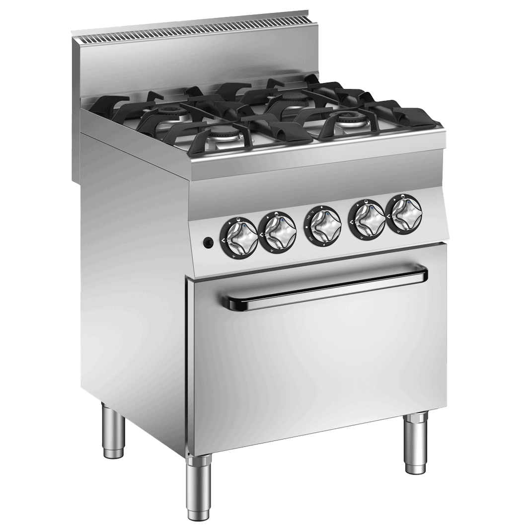 Wery C6FG7G industrikomfur med fire gasblus og gasovn i 700 mm bredde