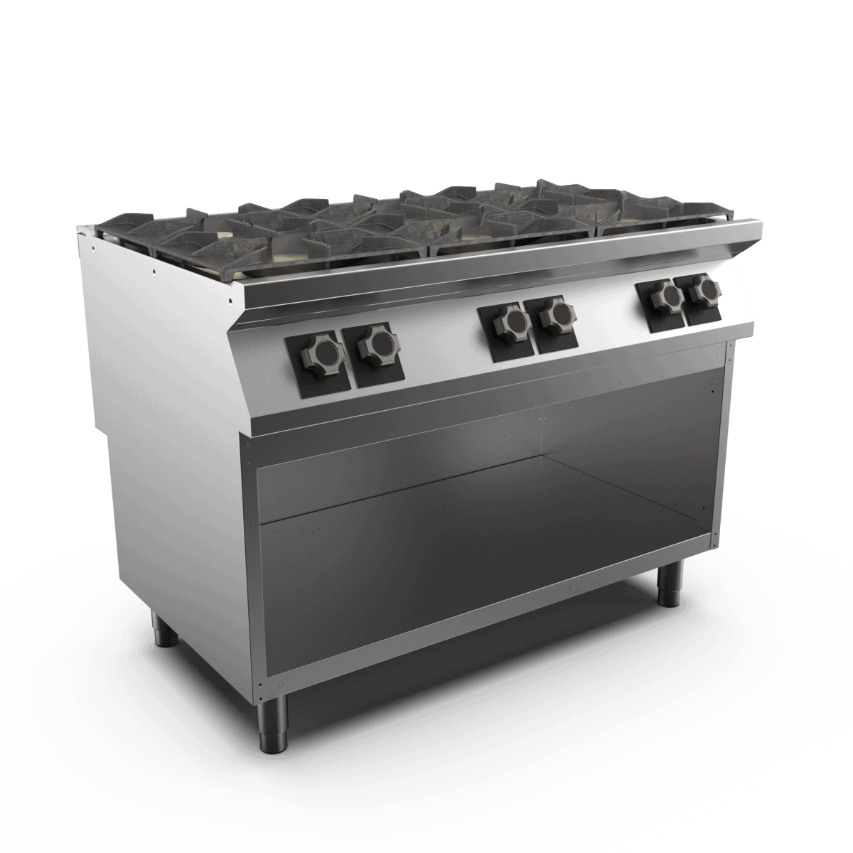 Wery PC712GG stort fritstående gas-kogebord med seks blus i rustfrit stål