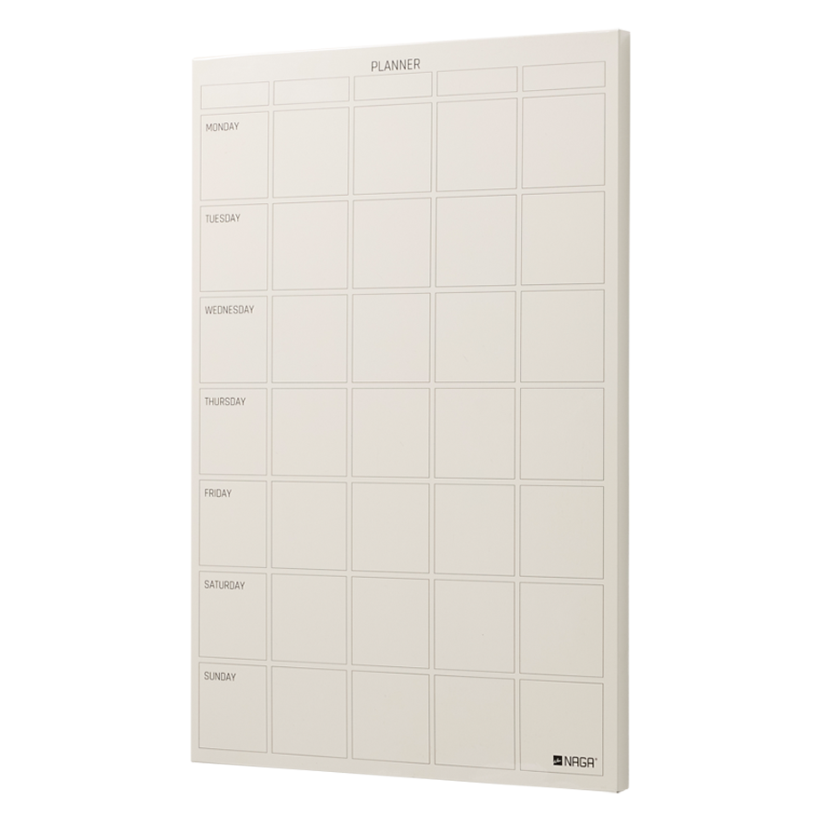 Beige magnetisk ugetavle i stål, 40 x 60 cm, med engelsk tekst