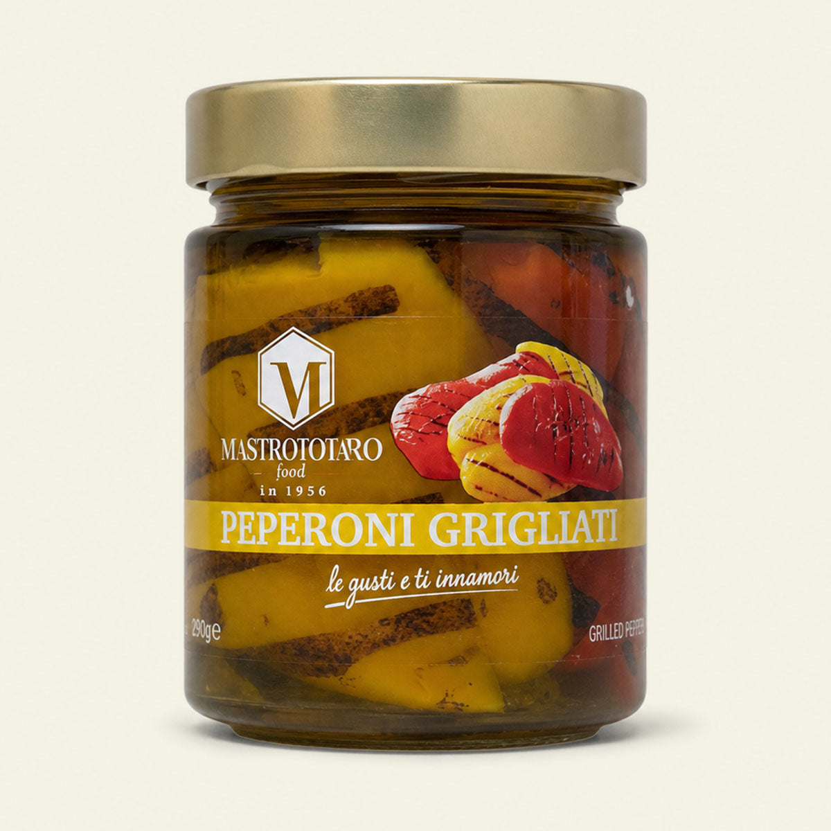 Mastrototaro grillede peberfrugter, pizzatopping med grillsmag
