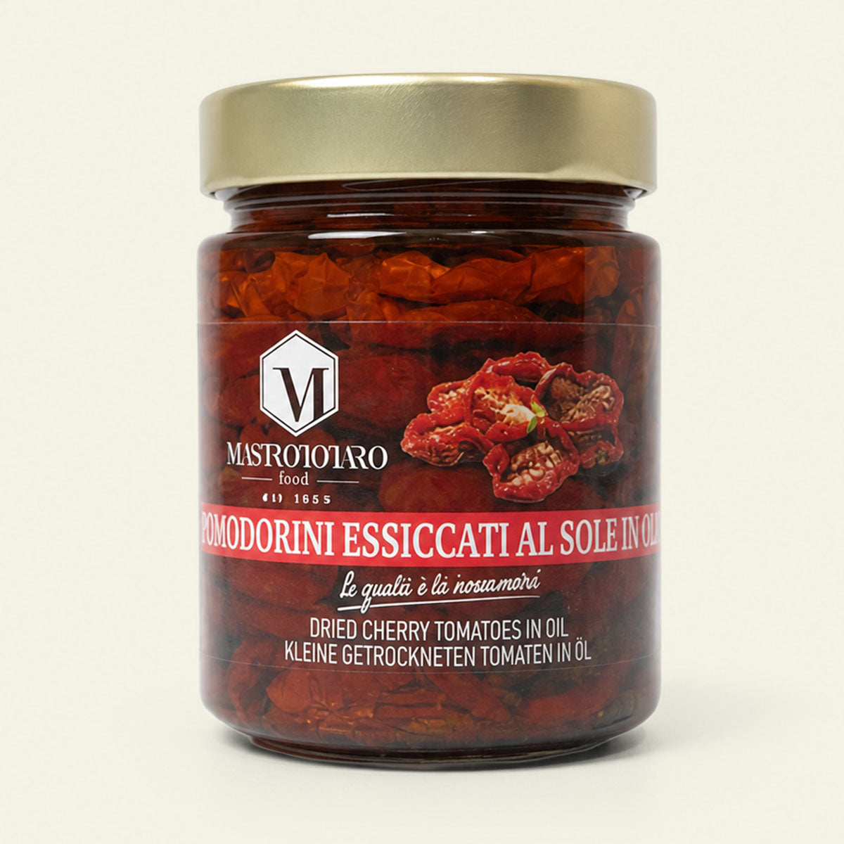 Mastrototaro soltørrede cherrytomater, italiensk pizzakondiment
