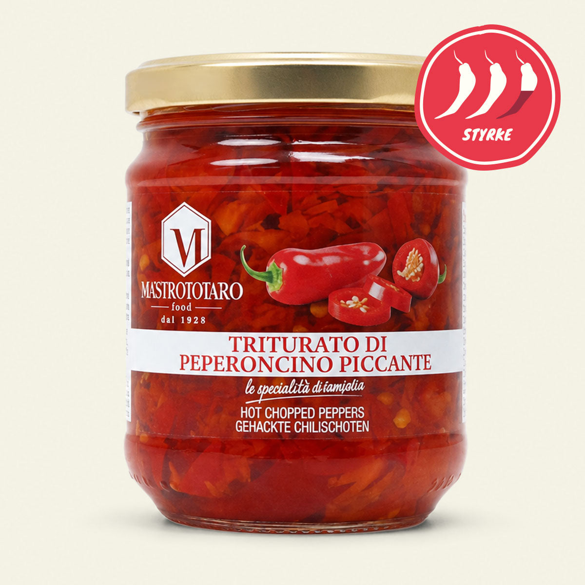 Mastrototaro hakkede chilifrugter, finthakket italiensk chili til pizza
