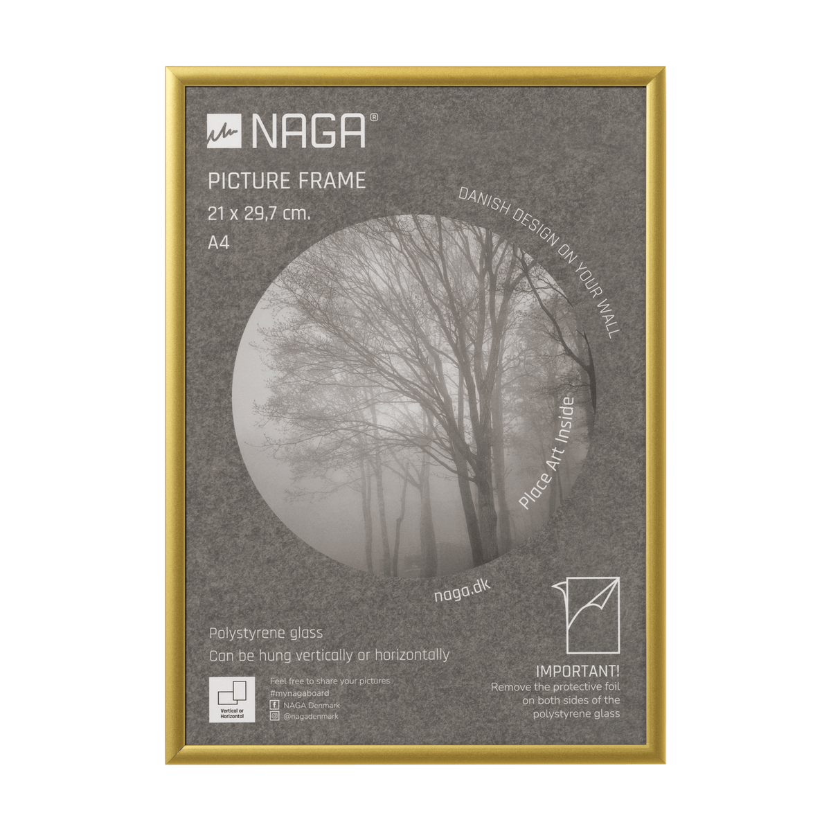 Billedramme i mat guld fra Naga til A4, 21 x 29,7 cm