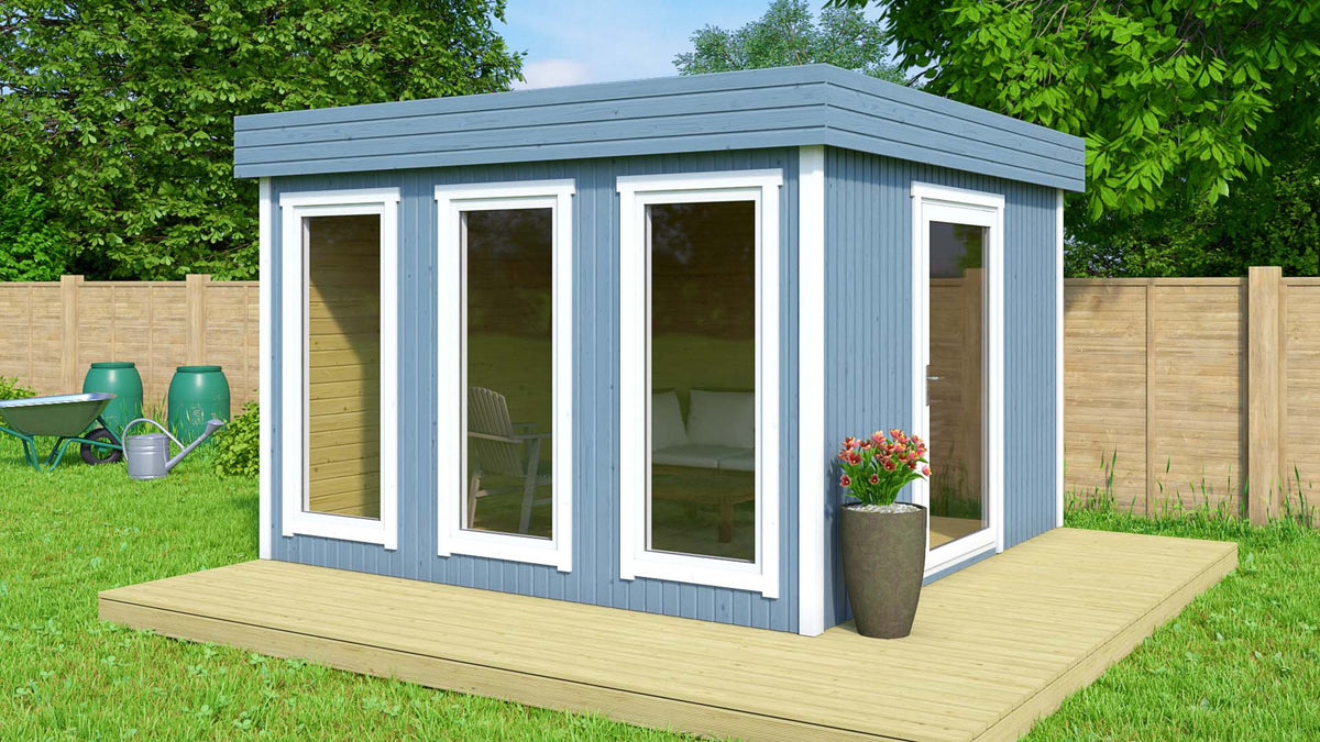 Stilrent anneks Mini Cube på 10,8 m² med PVC-døre og vinduer
