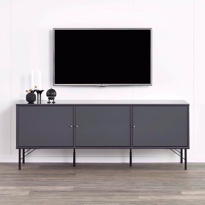 Mistral AV 232 TV-bord i antracitgrå med ben og træ låger, 161,5 x 62,5 x 45 cm
