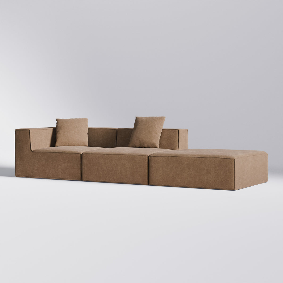 Brun Moduri Comfort modulsofa bestående af hjørne-, sofa- og pufmodul