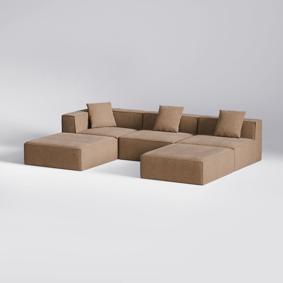 Stor brun Moduri Lounge modulsofa med sofa-, hjørne- og pufmoduler