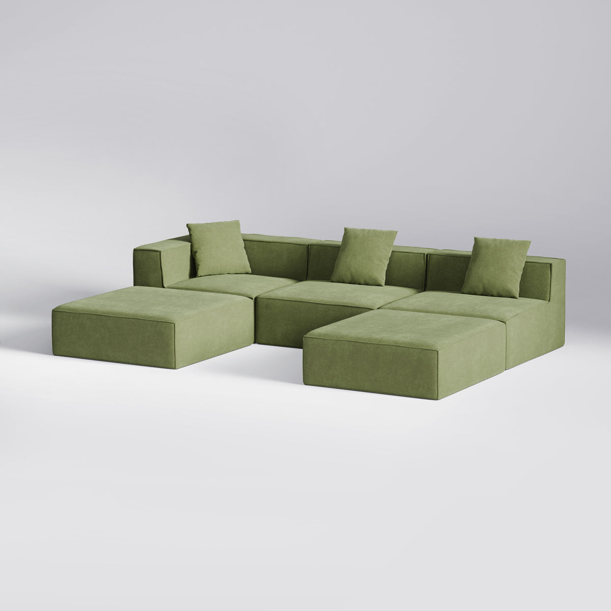 Stor grøn Moduri Lounge modulsofa med sofa-, hjørne- og pufmoduler