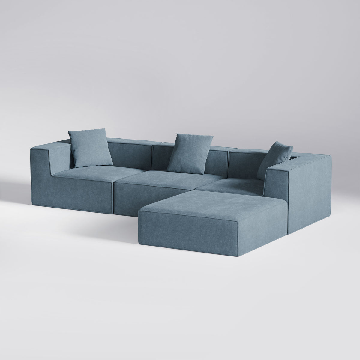 Blå Moduri Haven modulsofa med hjørne-, sofa- og pufmoduler