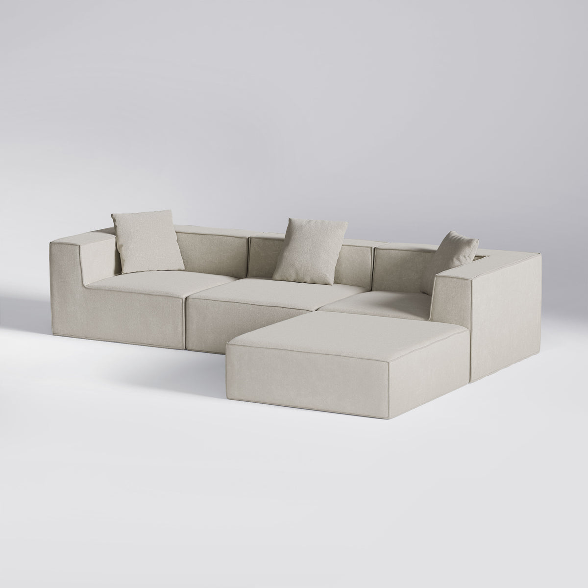 Moduri Haven modulsofa i beige med hjørnemodul, sofamoduler og pufmoduler