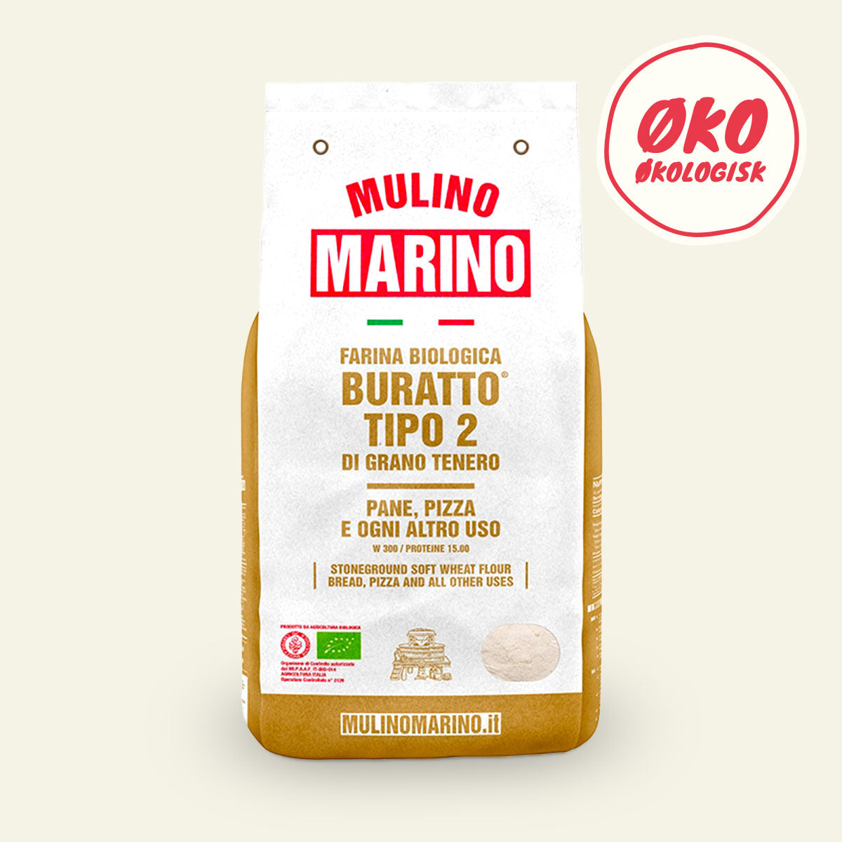 Økologisk Buratto tipo 2-mel fra Mulino Marino