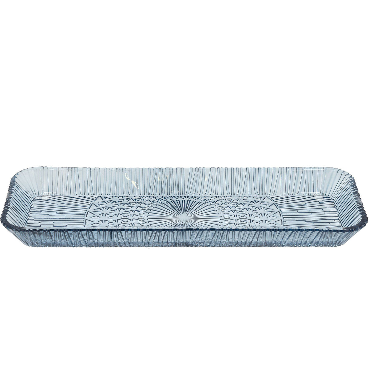 Rektangulært blåt serveringsfad i glas fra Bitz Kusintha, 38 x 14 cm