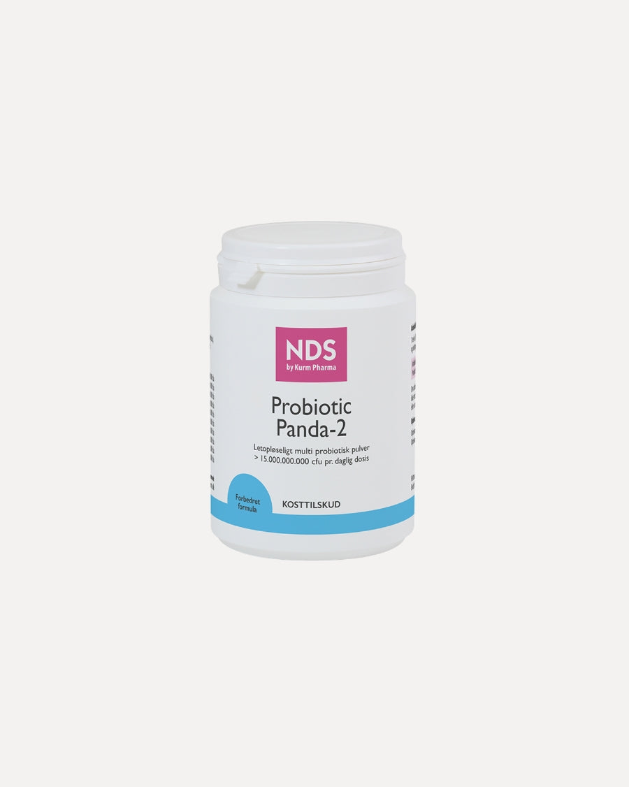 Pakning med NDS Probiotic Panda 2 bakteriestammer i pulverform, 100 g
