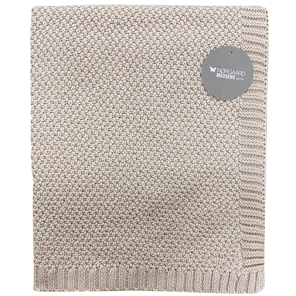 Strikket beige bomuldsplaid fra Nørgaard Madsen, 75 x 100 cm, til baby