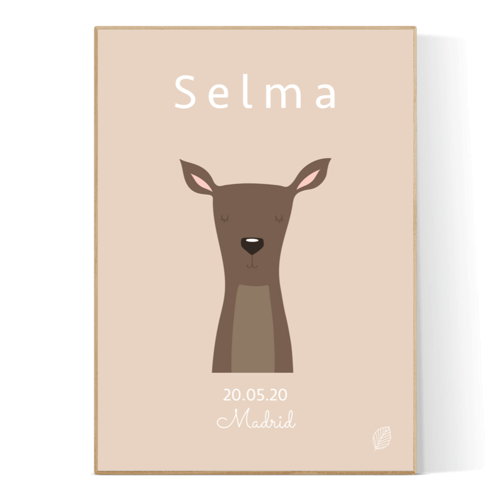Personlig plakat med rosa rådyr fra Nordic Simply, 30x40 cm, uden ramme