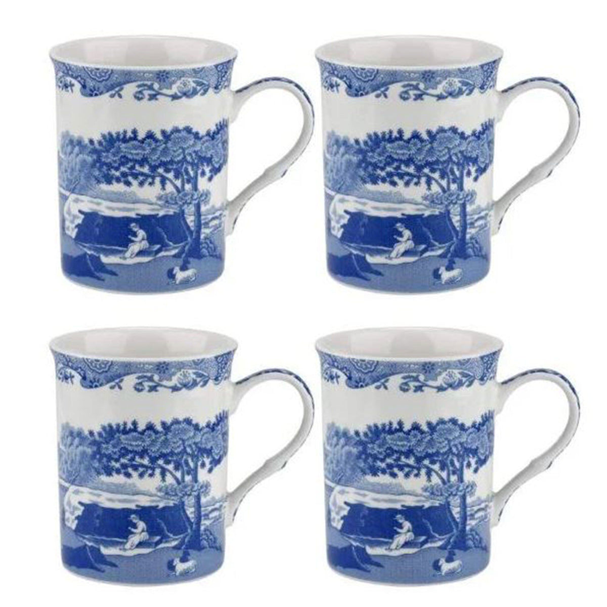 Fire Spode Blue Italian krus med blåt og hvidt mønster i gaveæske