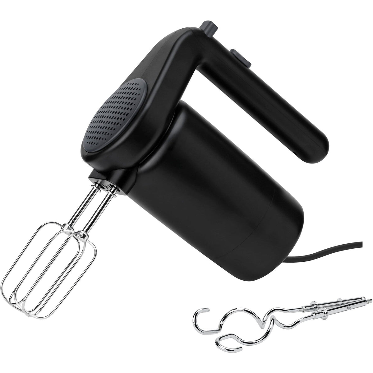 Sort Rig-Tig FOODIE håndmixer med dejkroge og ballonpiskeris, tre hastigheder