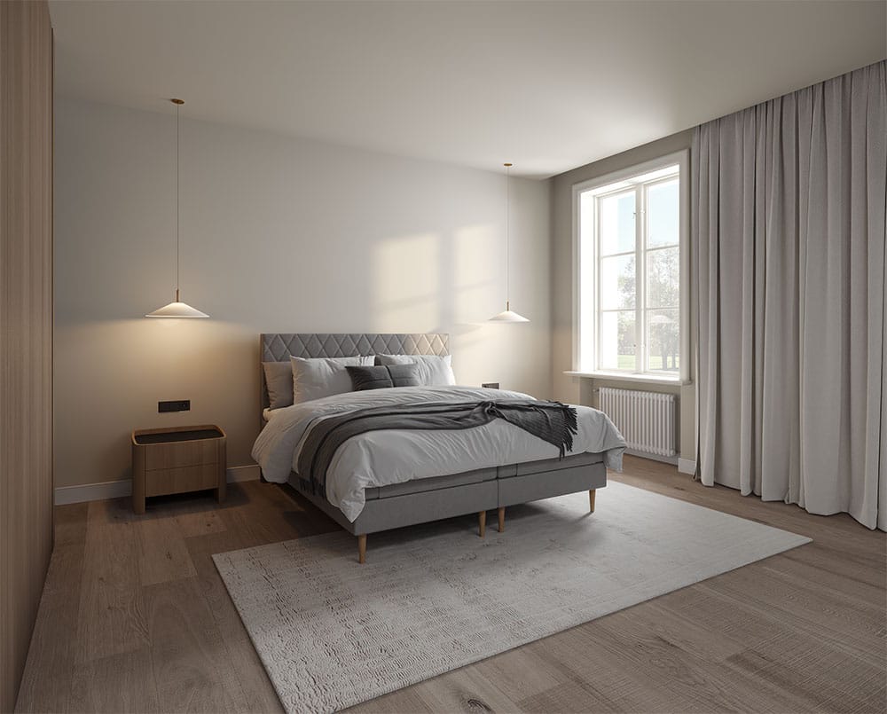 Odense elevationsseng i lysegrå, størrelse 140x200, fra Sengesnedkeren