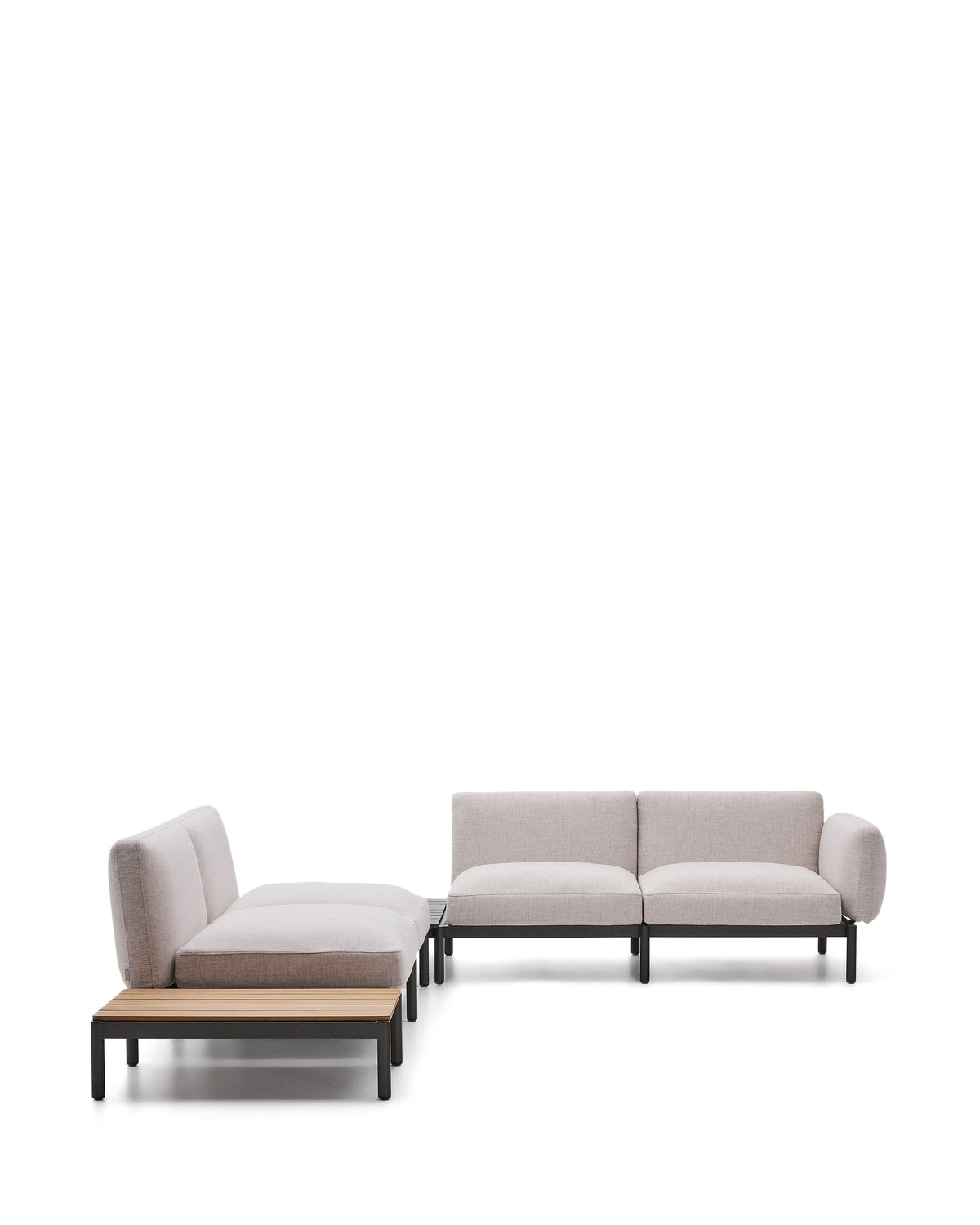 Kave Home Sorells modulær udendørs hjørnesofa i beige stof og grå aluminium