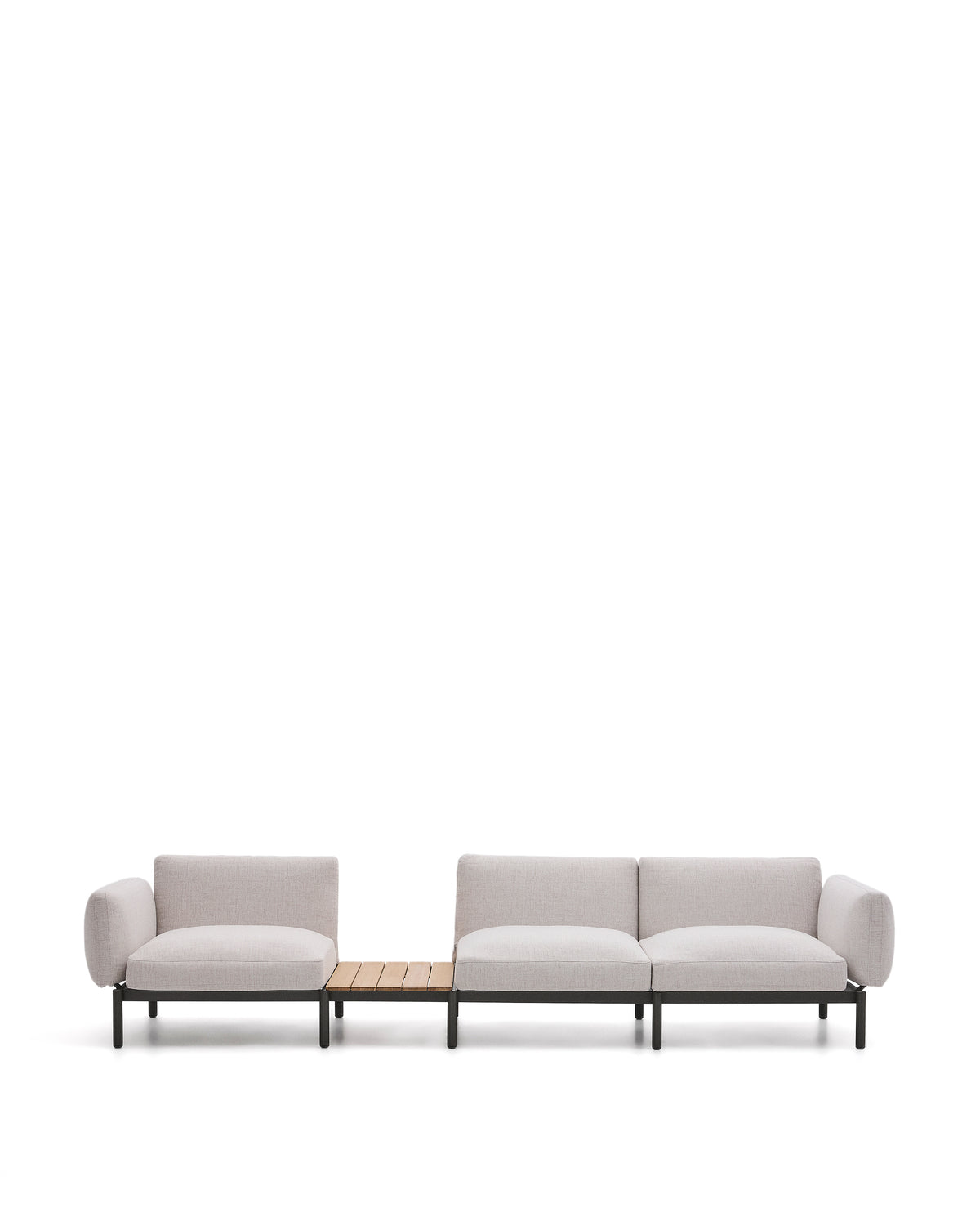 Kave Home Sorells modulær udendørs hjørnesofa til 3 personer i beige stof og grå aluminium