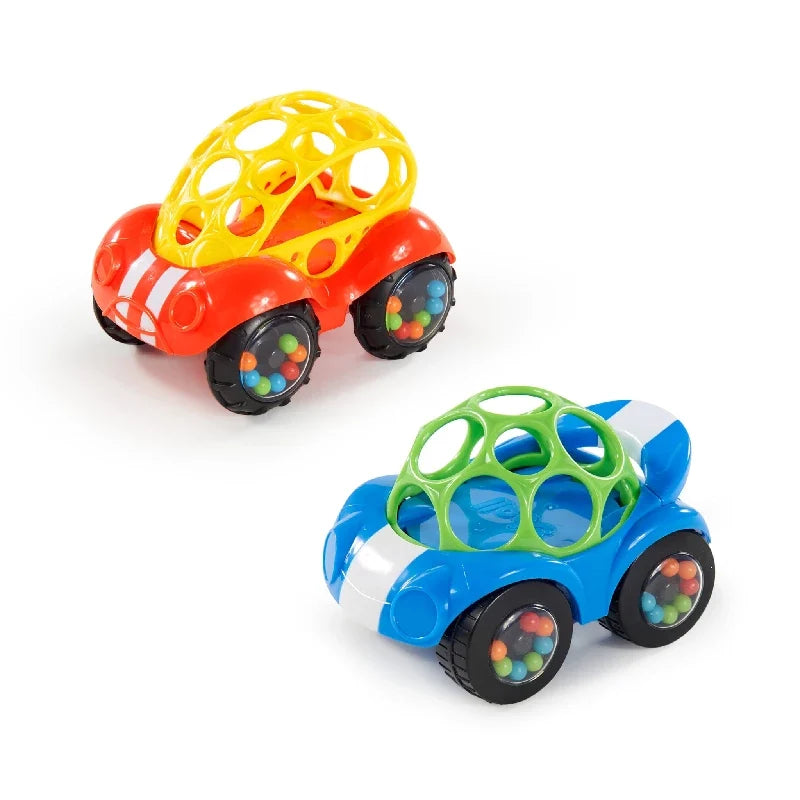 Oball Rattle & Roll legebil med hjul, hvor farvede perler rasler indeni