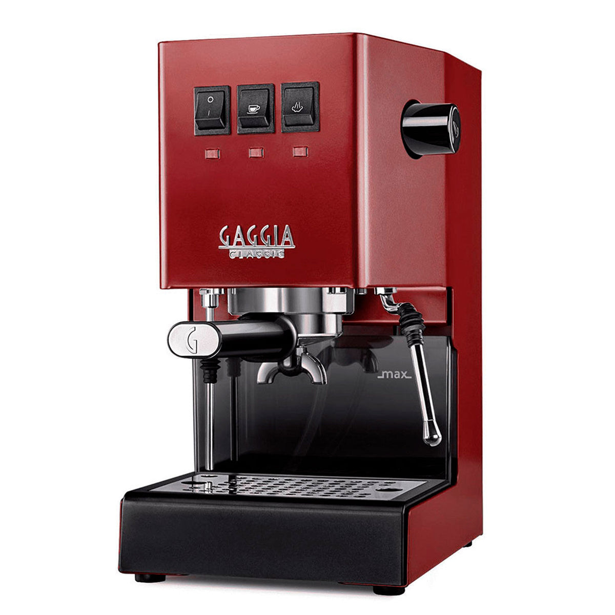 Rød Gaggia Classic E24 espressomaskine med kedel i messing