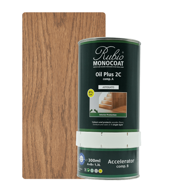 Rubio Monocoat Oil Plus 2C indendørs træolie i farven Affogato, 1,3 liter