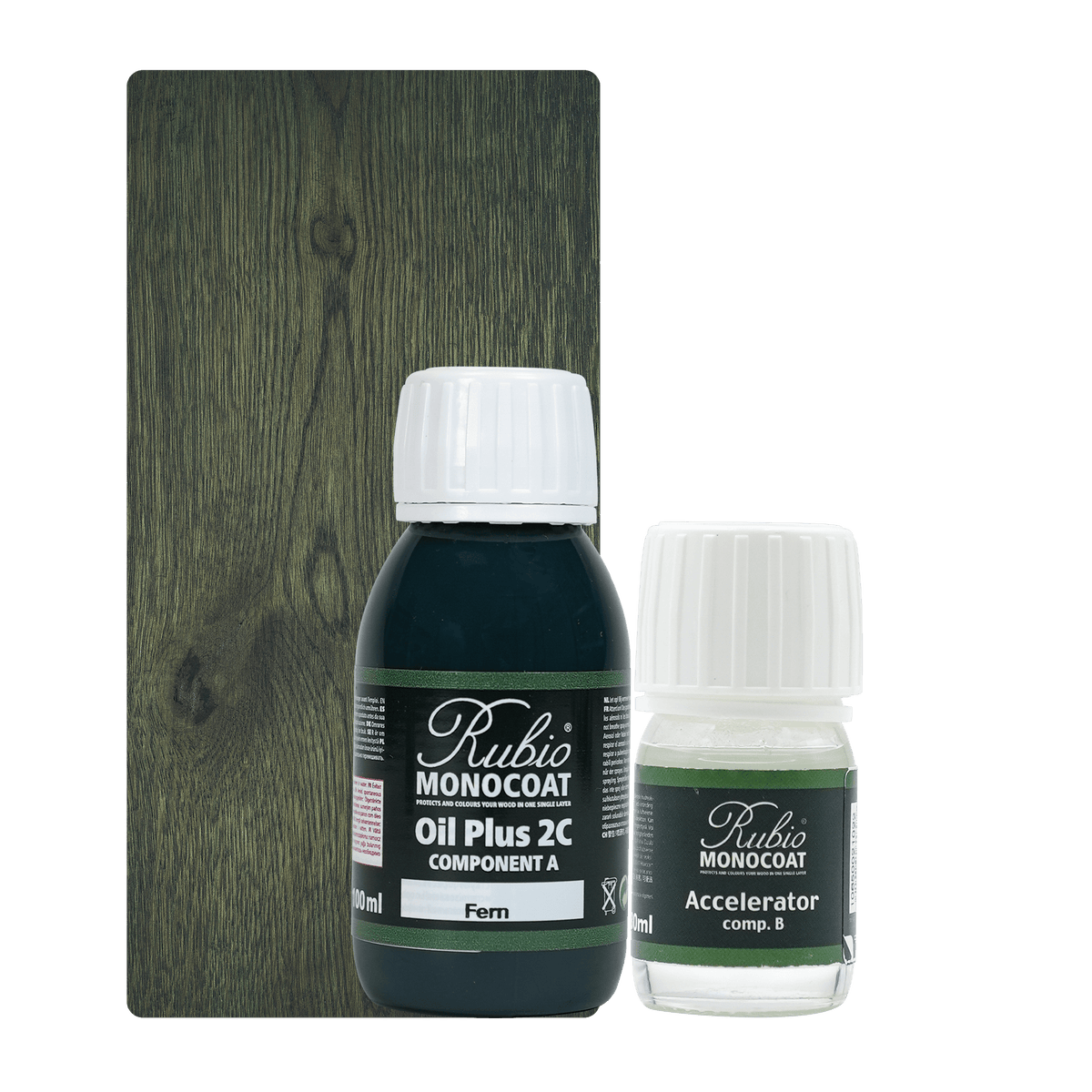 Beholder med Rubio Monocoat Oil Plus 2C træolie i nuancen Fern, 130 ml