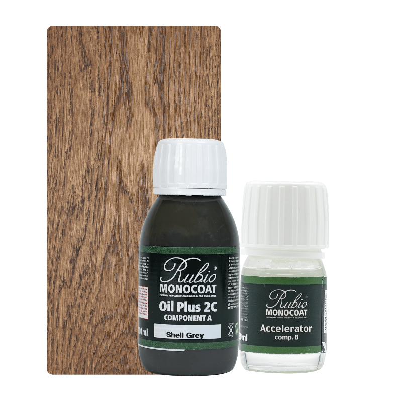 Rubio Monocoat Oil Plus 2C indendørs træolie i farven Shell Grey, 130 ml