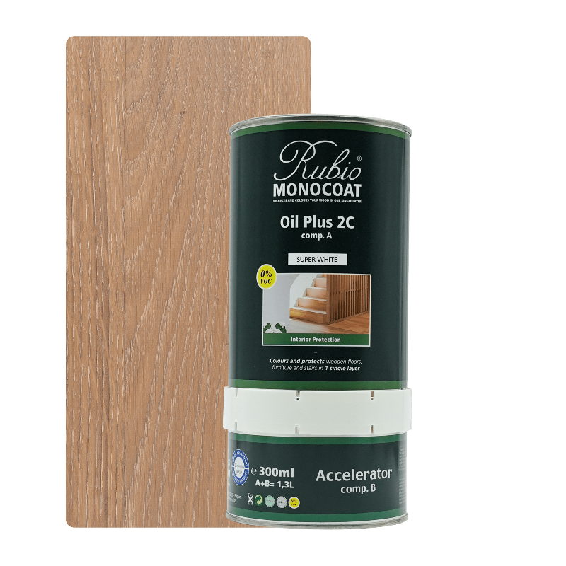 Rubio Monocoat Oil Plus 2C indendørs træolie i farven Super White, 1,3 liter