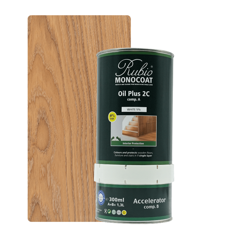 Rubio Monocoat Oil Plus 2C træolie i farven White 5%, 1,3 liter