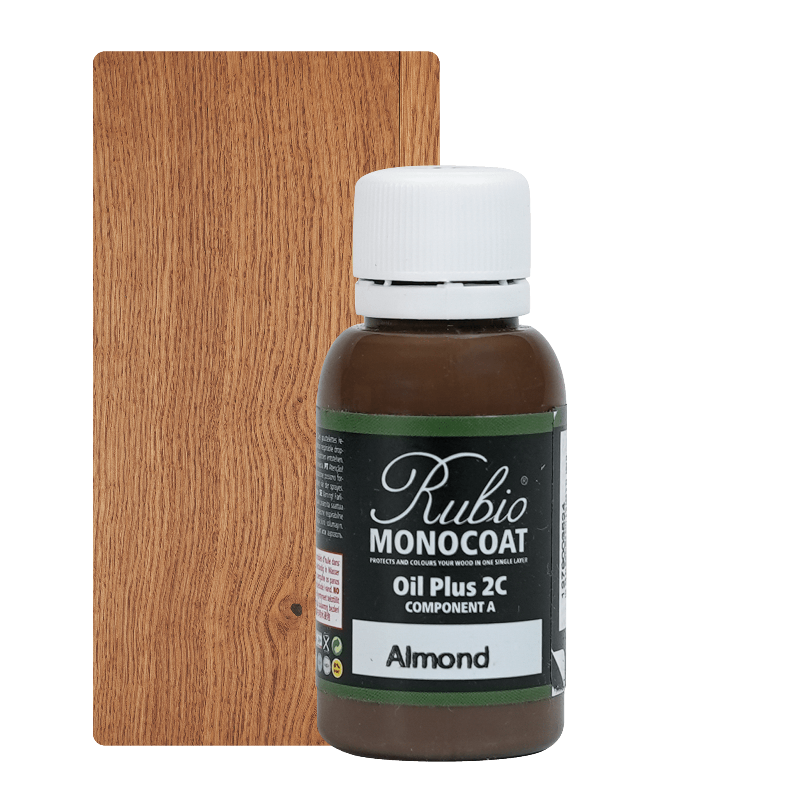 Lille pakning Rubio Monocoat Oil Plus 2C indendørs træolie i farven Almond, 20 ml