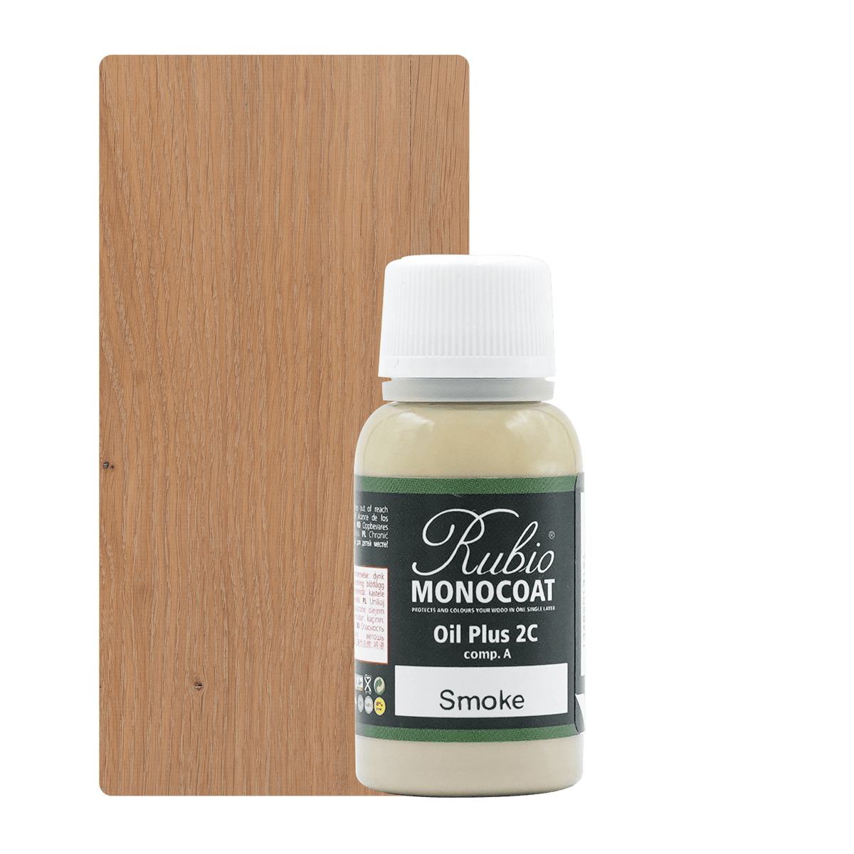 Lille flaske Rubio Monocoat Oil Plus 2C indendørs træolie i farven Smoke, 20 ml