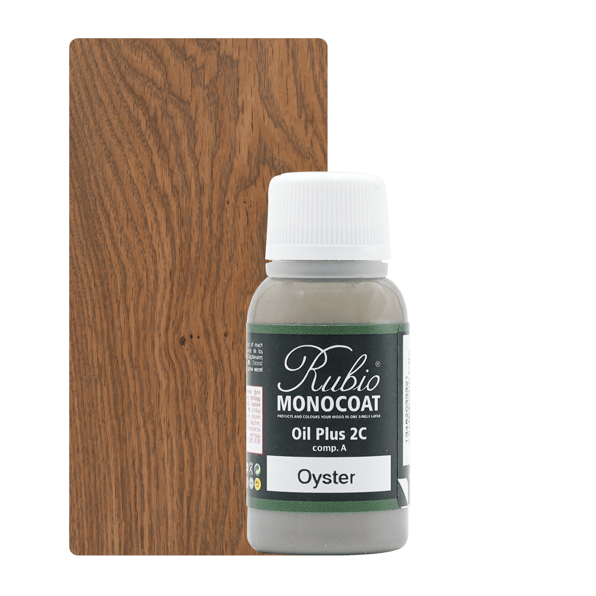 Lille flaske Rubio Monocoat Oil Plus 2C indendørs træolie i farven Oyster, 20 ml